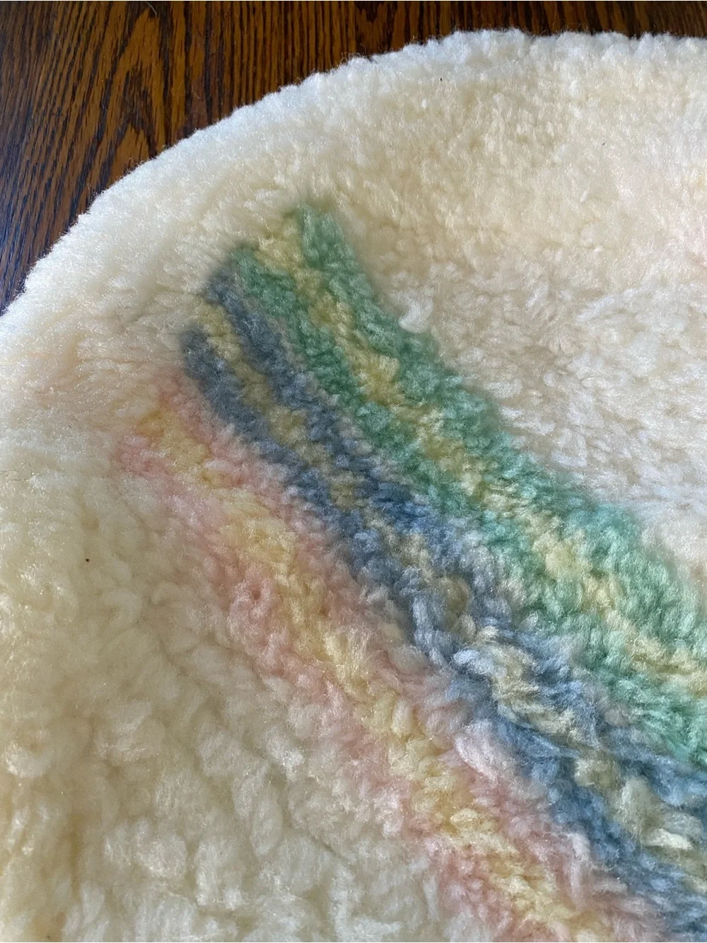Vintage 1970s 80s Fuzzy Toilet Lid Cover Rainbow Pastel NOS